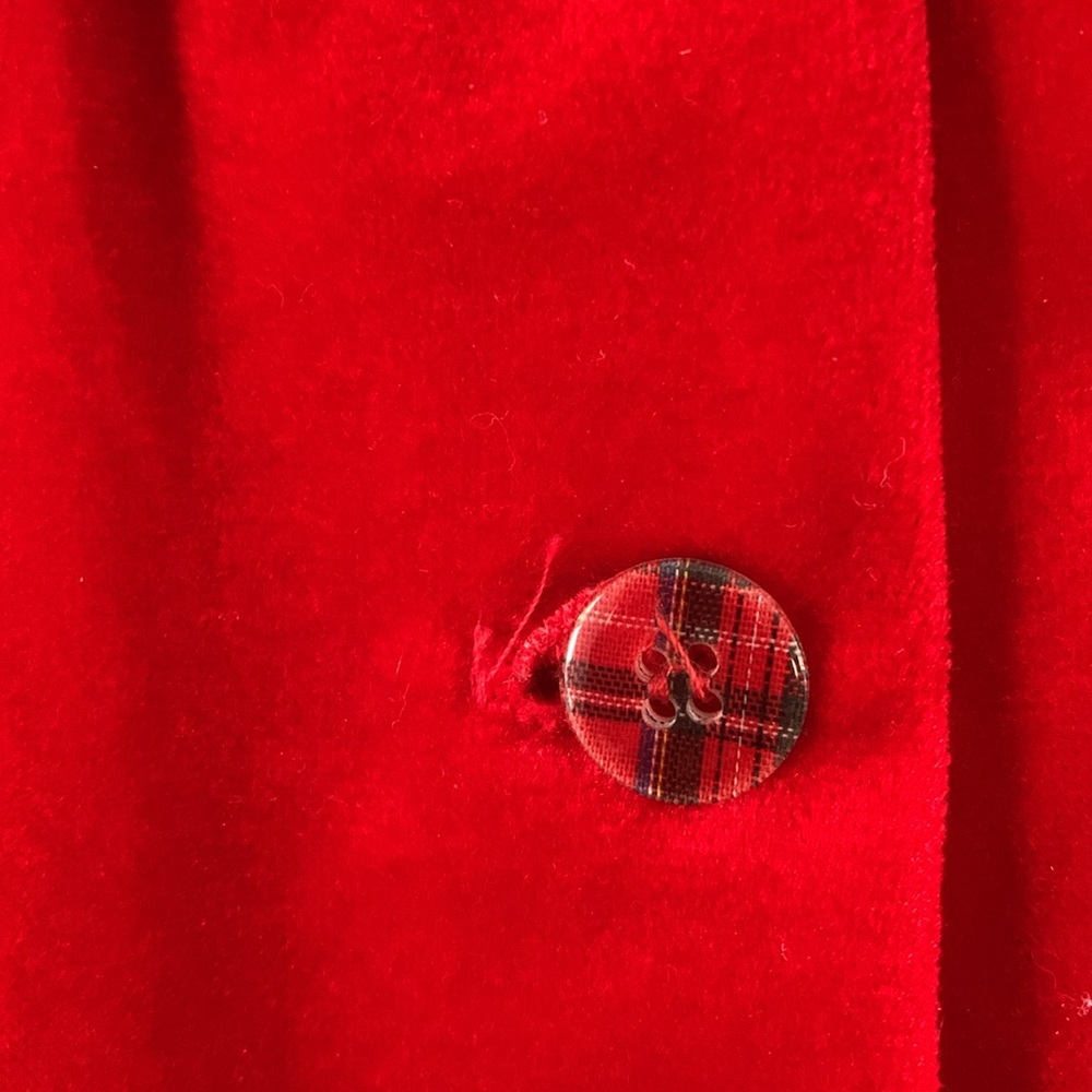 Vintage Allison Ann red velvet outfit with Peter Pan collar with tartan trim - Picture 3 of 10